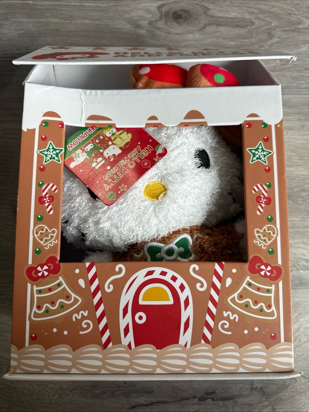 Hello Kitty Gingerbread Holiday Plush in White, Brown, Red, Green- New